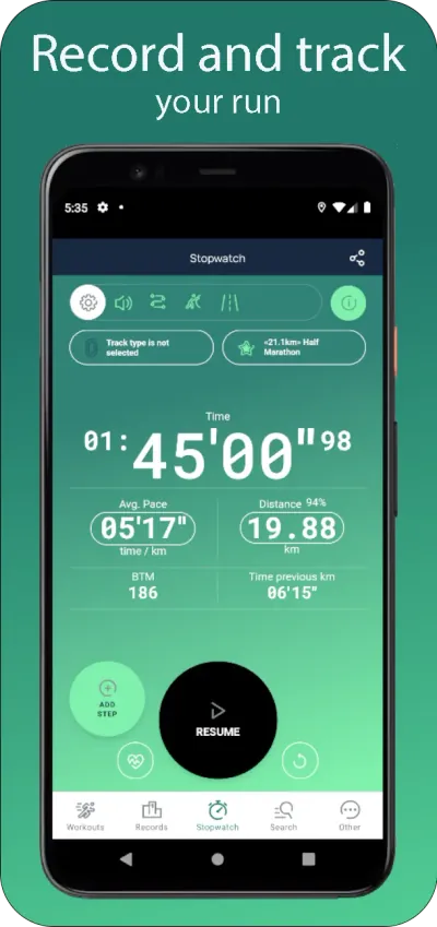 Sportdiary mobile app — workout detail with route map and stats